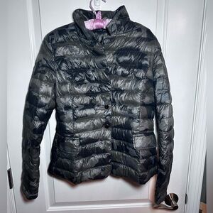 Camo Duck Down Anorak Jacket Lightweight Gray Black Womens XS